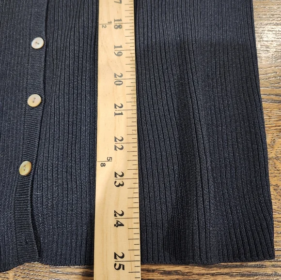 VINTAGE 100% Silk Cardigan Saks 5th Avenue The Works Black Ribbed Sweater Med - Picture 4 of 5